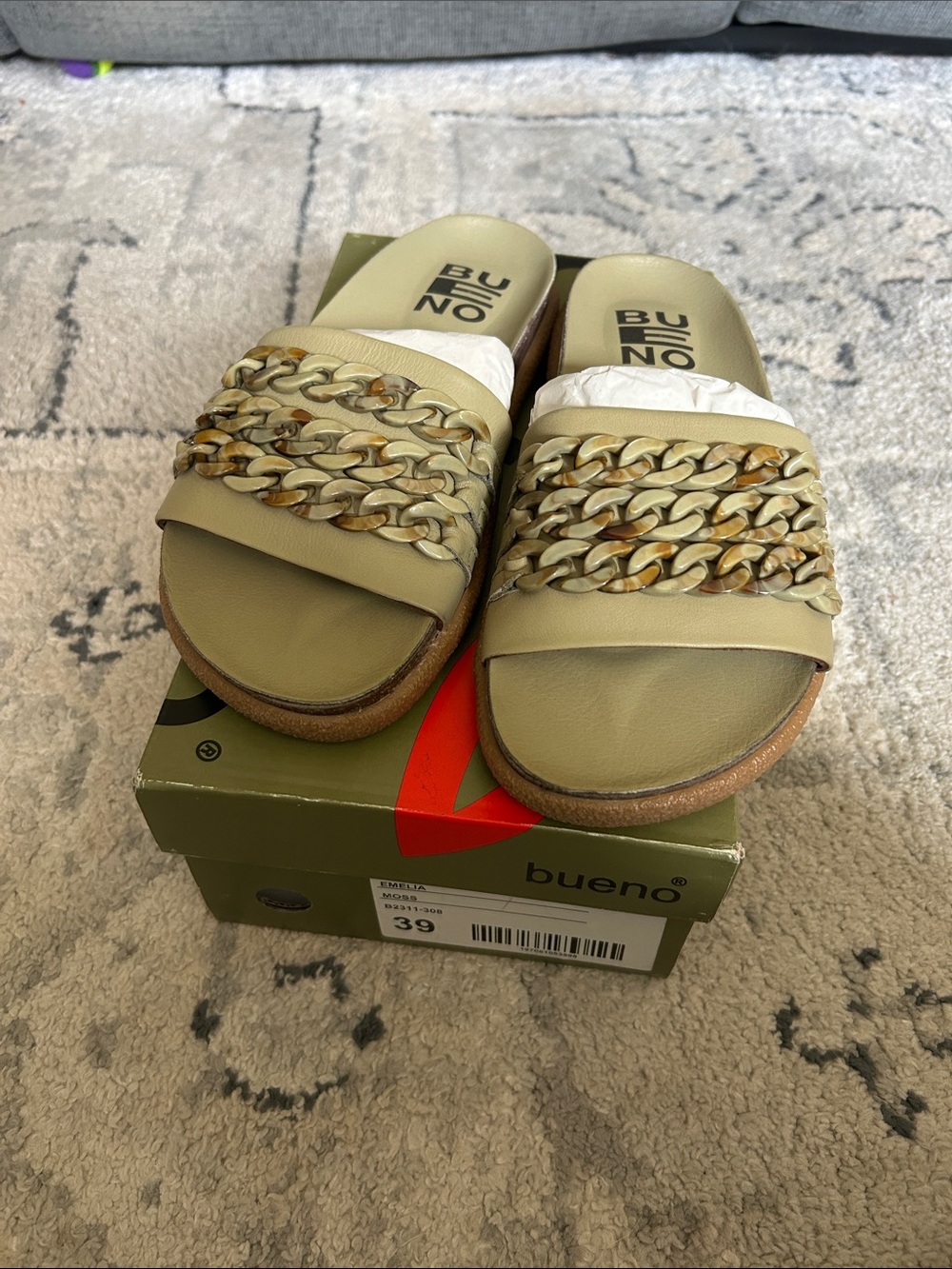 Bueno Olive Green Braided Chain Slide Sandals